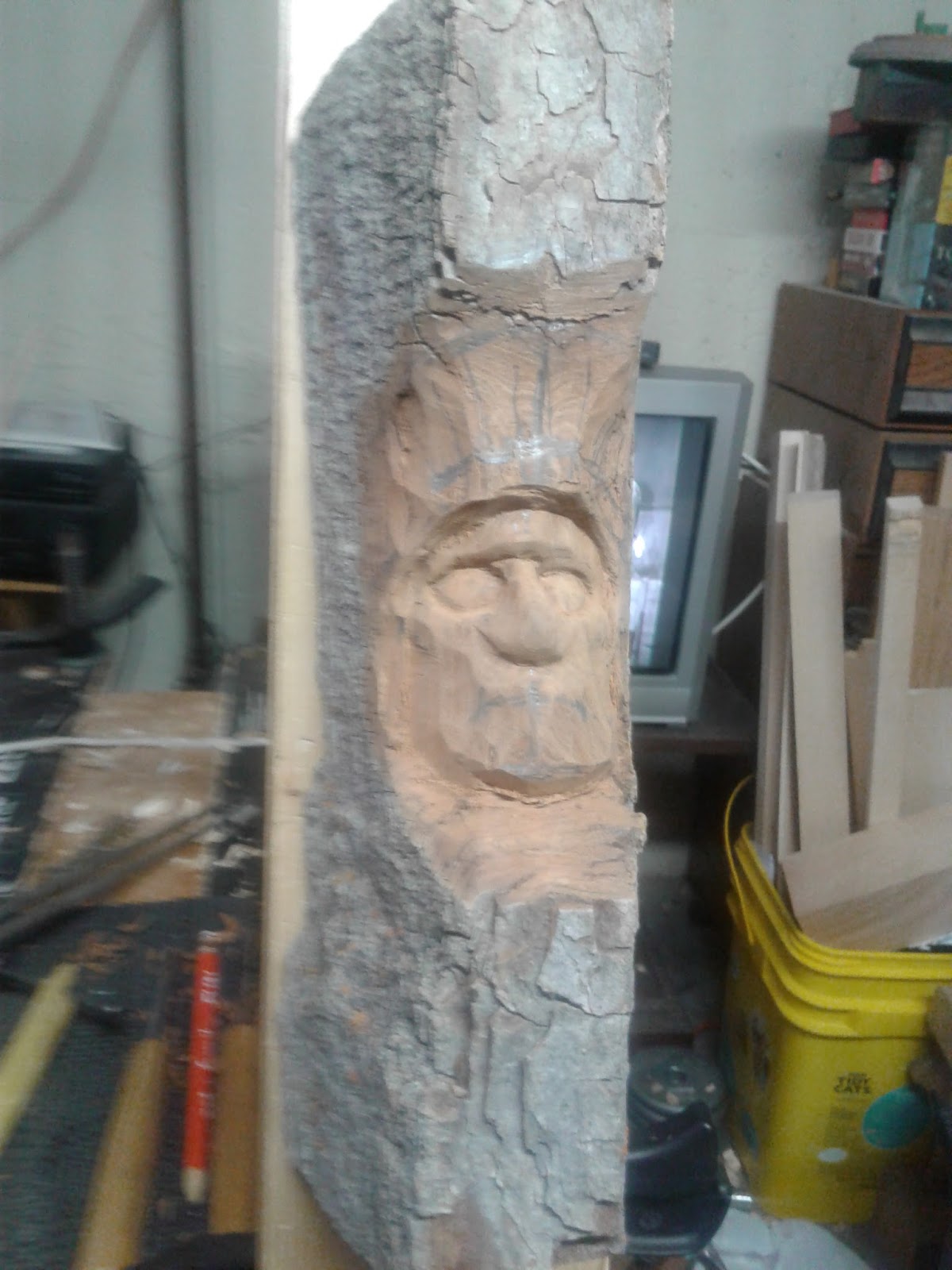 Knotty Wood Spirits Carving a Native American in Cottonwood Bark