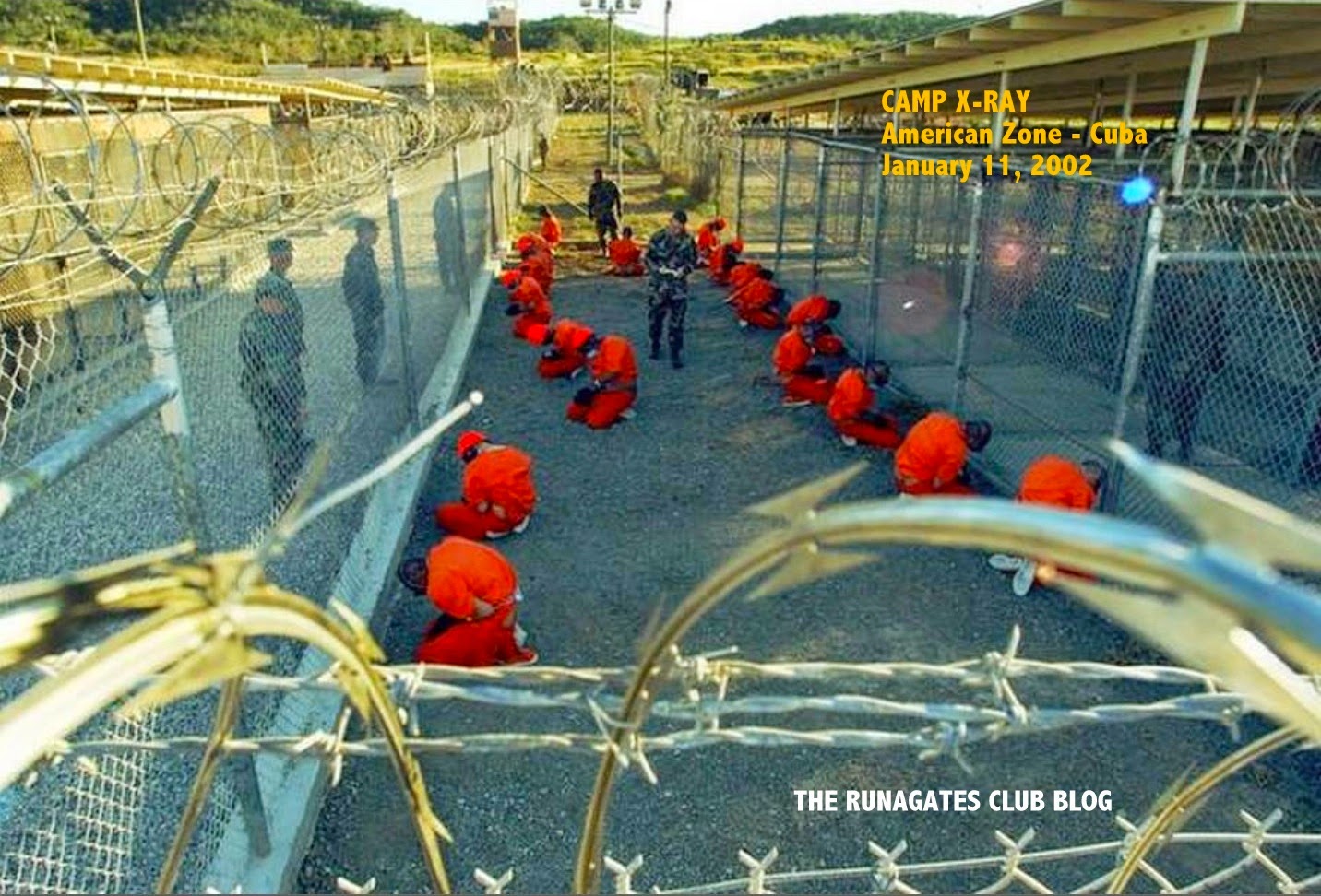 Muslim detainees 2002 - Camp X-Ray, Guantanamo Bay