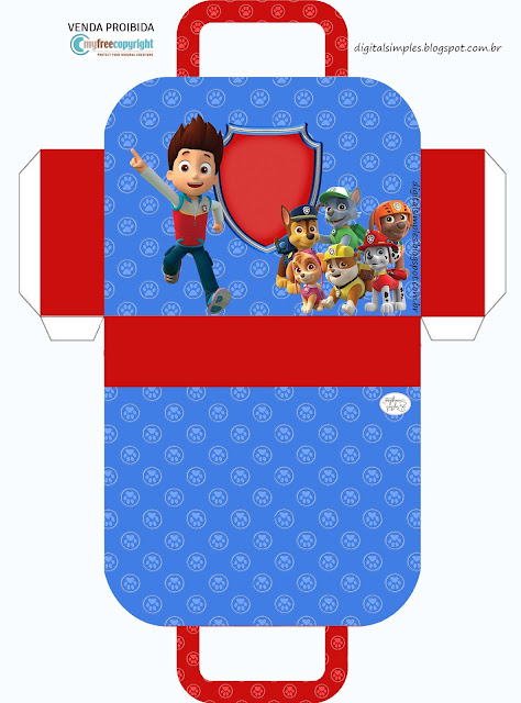 Fiesta de Paw Patrol: Cajas para Imprimir Gratis. Caja con Forma de Maleta de Fiesta de Paw Patrol para Imprimir Gratis.
