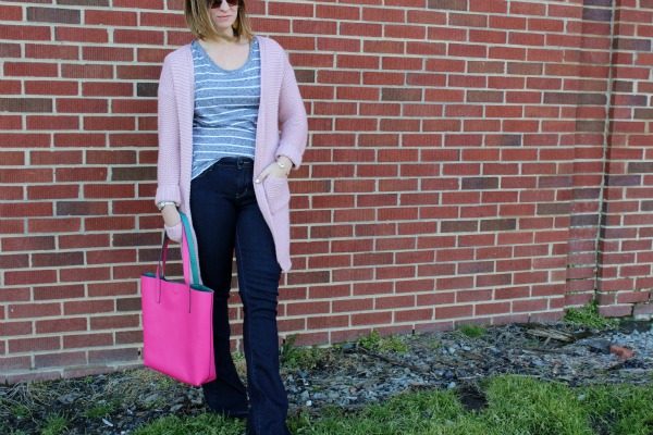 blush pink cardigan, how to wear jeans to work