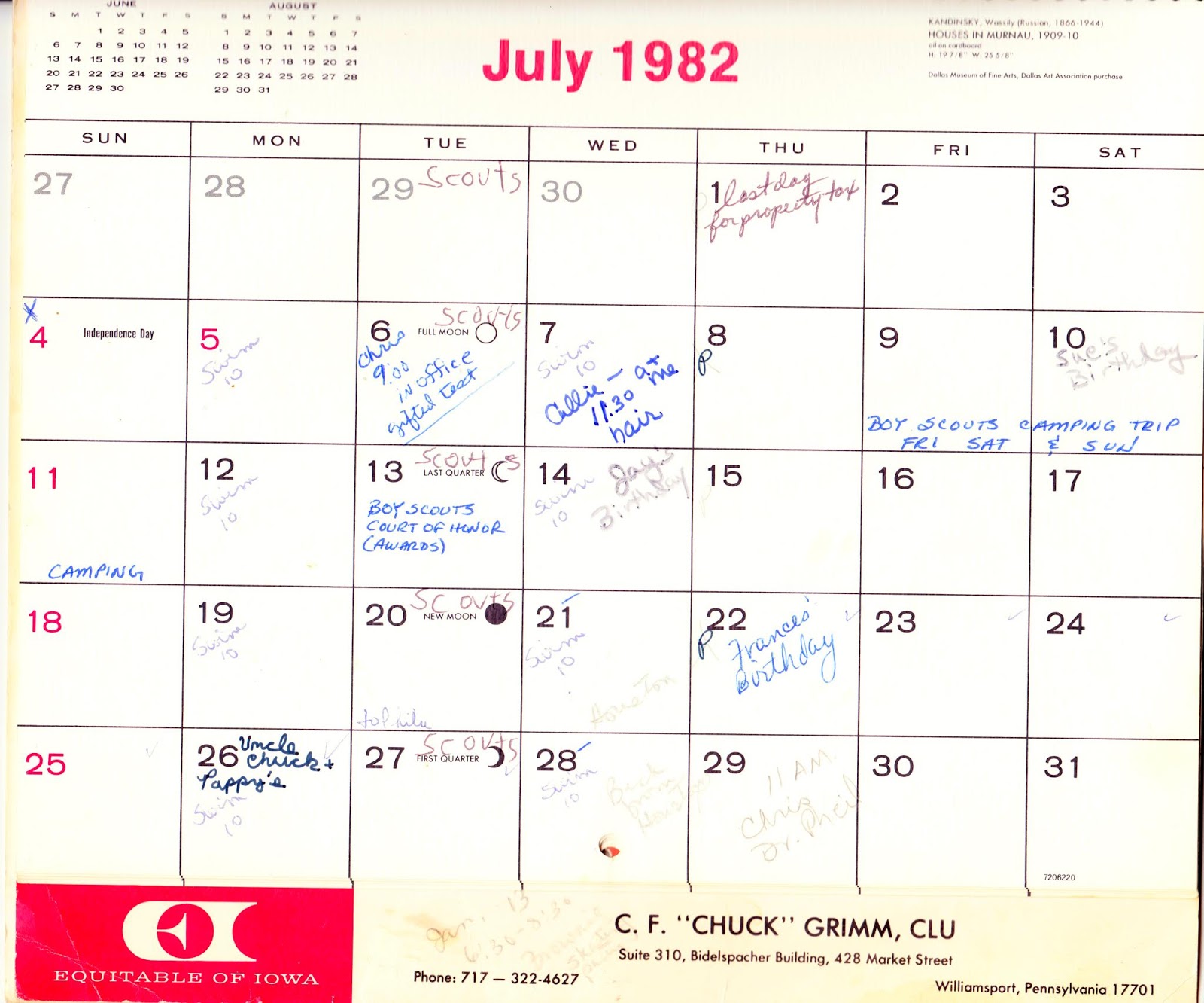 July Calendar 1982