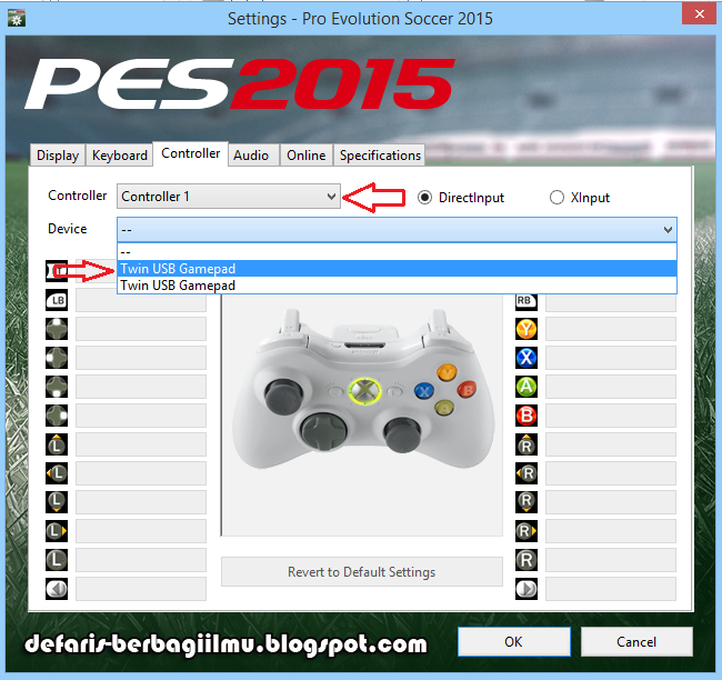 Pengaturan tombol controller gamepad pada PES 2015