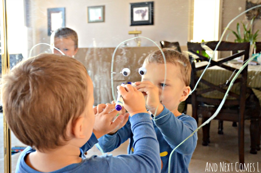 Animal prints mirror sensory play activity for kids