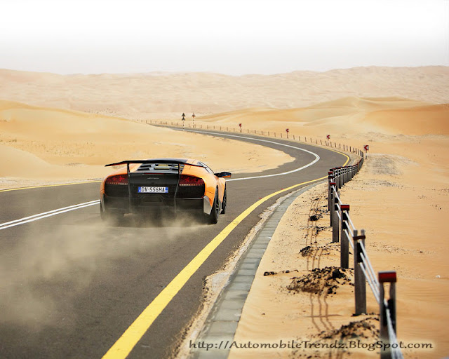 Lamborghini burning the desert road