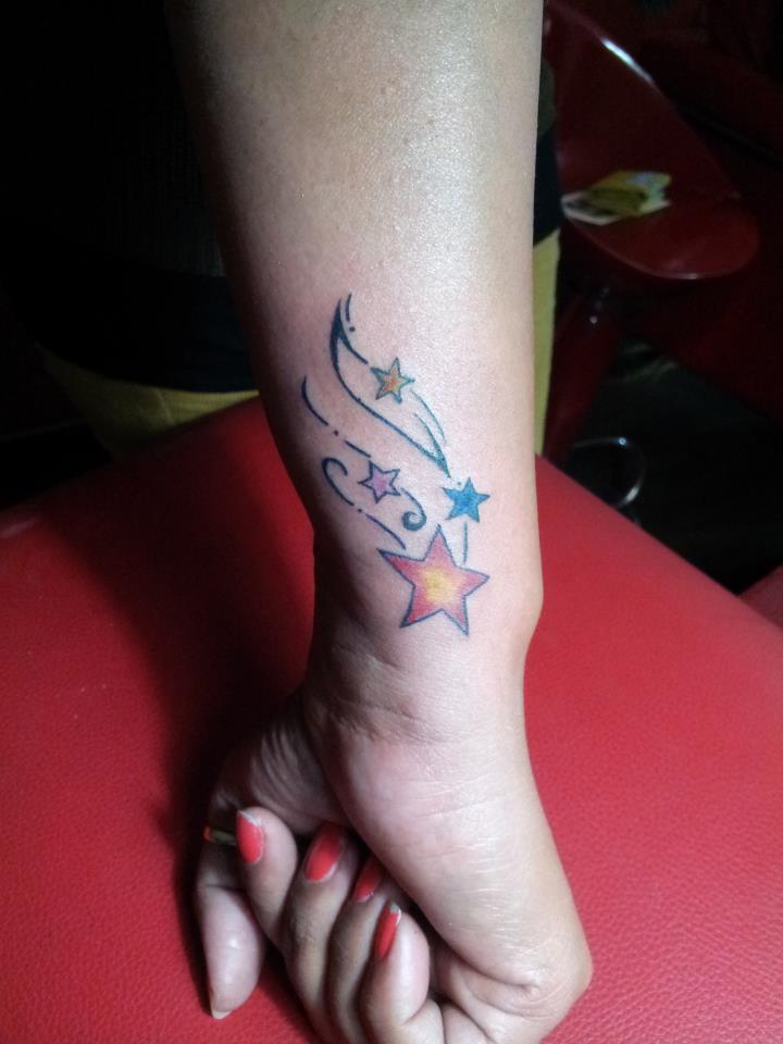 Tattoos Designs, Pictures And Ideas: Colored Shooting Stars Tattoos On Arm