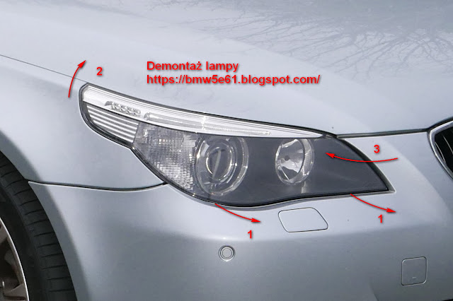 BMW 5 E61 Oświetlenie Demontaż lampy przedniej oraz