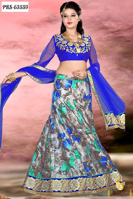 New Fashion Digital Printed Multi Color Wedding Wear Bridal Lehenga Choli Online Shopping Collection with Lowest Cost Rate Prices at Pavitraa.in
