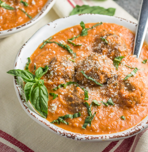 Tomato Basil Bisque with Italian Meatballs diet tomato