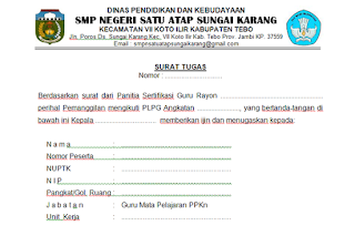 Surat Tugas Mengikuti PLPG Sertifikasi Guru Surat Tugas Mengikuti PLPG Sertifikasi Guru