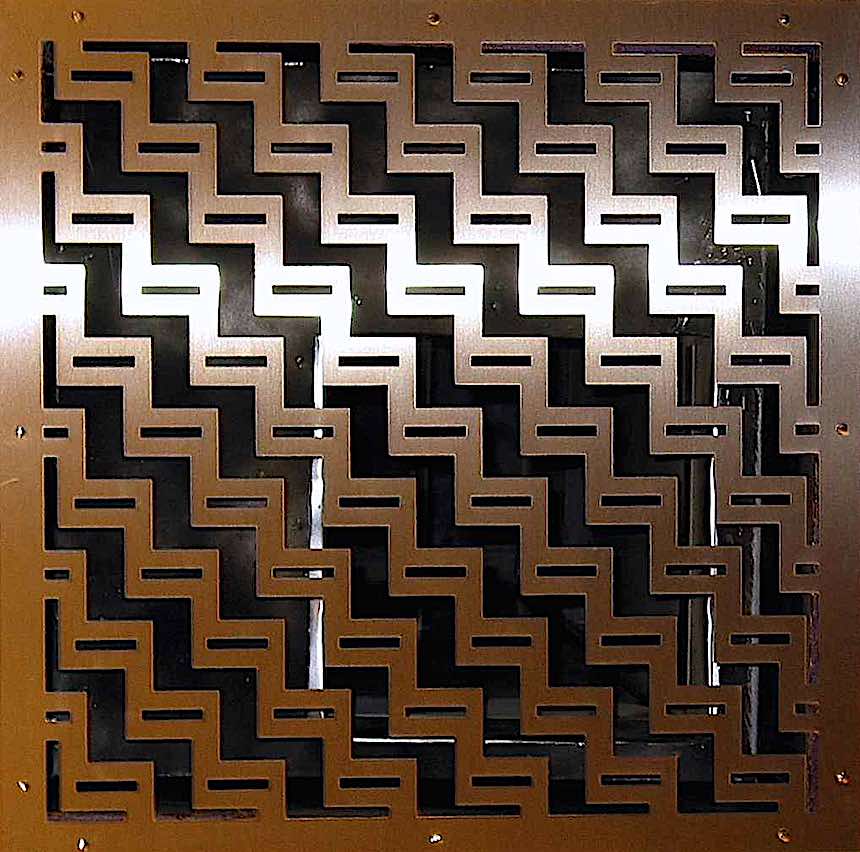 1930s brass grid a 1930s brass grid for a hotel or office building interior, color photograph