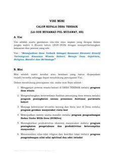 Visi Misi Calon Kepala Desa Periode 2020-2026 <img src="https://4.bp.blogspot.com/-JgvlgJN8xMw/XMTY2NrHedI/AAAAAAAAAys/QLFBfNqsdI42ExVTQy2v1D8SQONYWcMVACEwYBhgL/s320/CONTOH_VISI_MISI_KEPALA_DESA_TERBARU_PDF_DOC.jpg" alt="CONTOH VISI MISI KEPALA DESA TERBARU PDF_DOC"/>