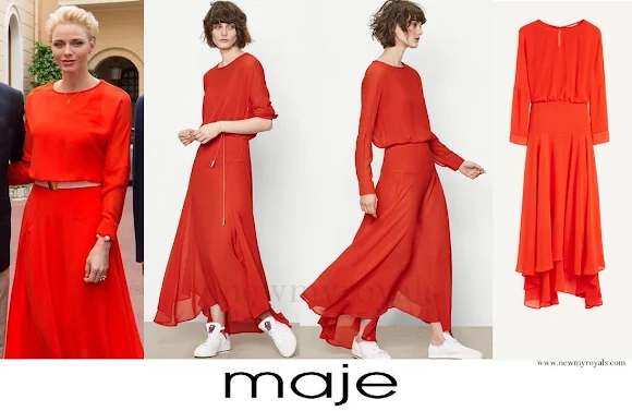 Princess Charlene wore Maje Red Long dress.