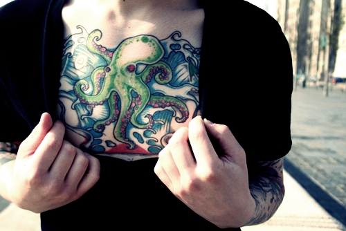 Chest Octopus Tattoo For Girls