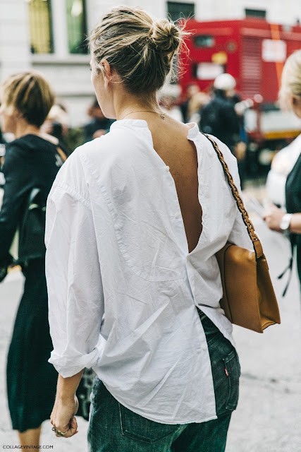 Camisa hacia atrás street style Camisa hacia atrás street style