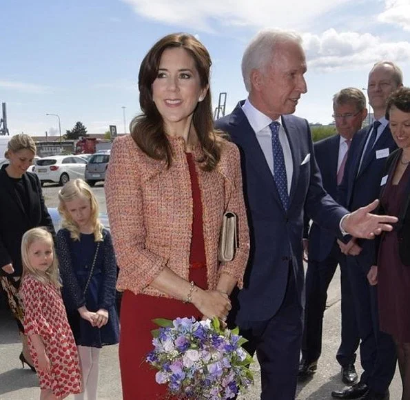 Crown Princess Mary wore Dolce and Gabbana red scoop-neck wool crepe dresss and Yde Jana jacket