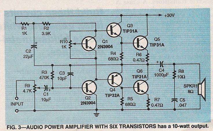 ligero Modales Recientemente Eletrônica Campo Elétrico: Circuito esquema amplificador transistorizado 10W  com seis transistores.
