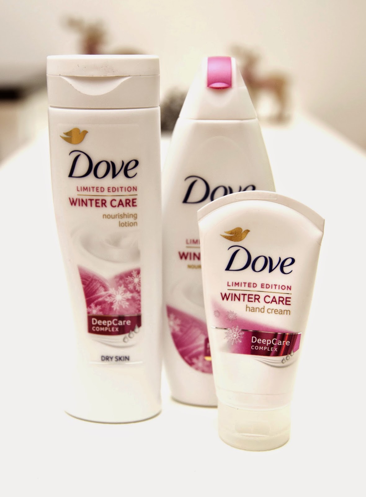 dove zimní limitovaná edice, krém na ruce, sprchový gel, tělové mléko, winter care dove, deep care