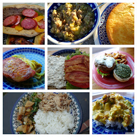 collage of dinner dishes incorporating fruits and vegetables