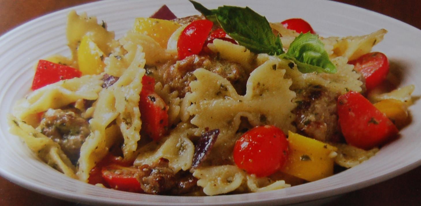 Kusina ni Ina Bowtie Pasta with Italian Sausage, Peppers, tomatoes and