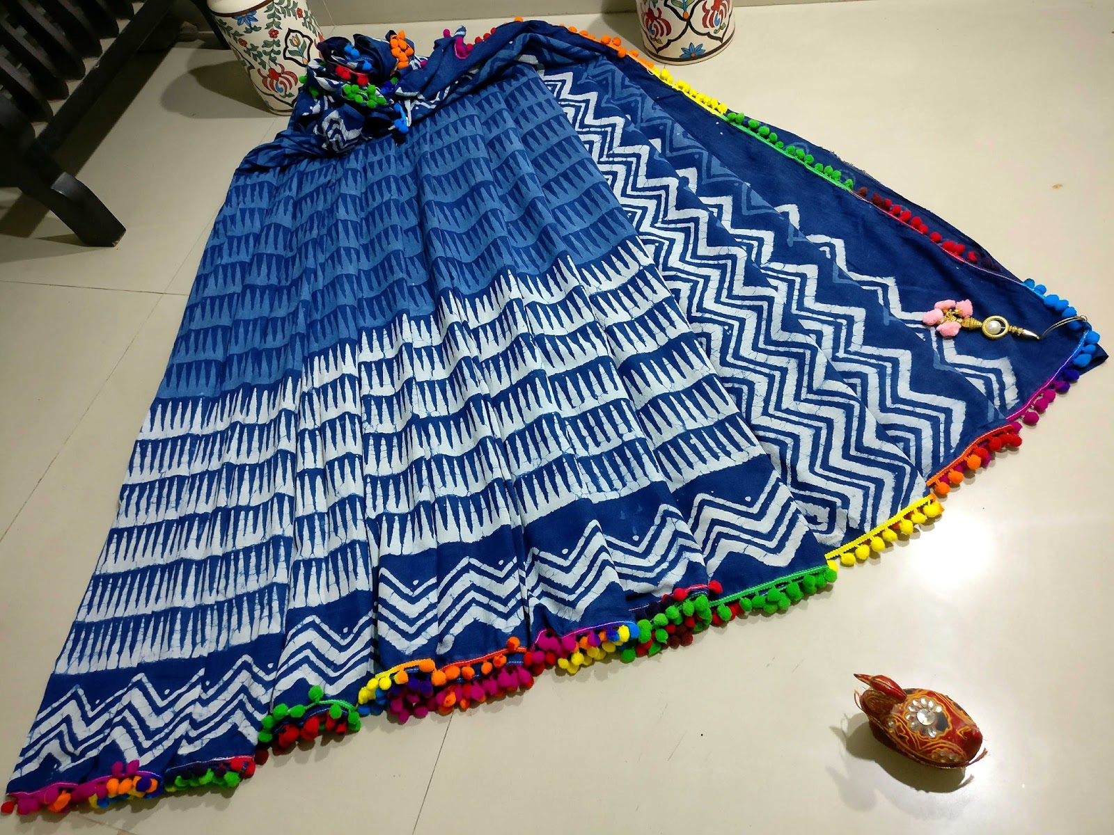 Pom pom lace saree Clearance