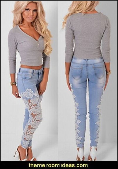 Women's Mid Rise strenchy Jeans Pants,Simple Skinny Patchwork Lace Women's Mid Rise strenchy Jeans Pants,Simple Skinny Patchwork Lace