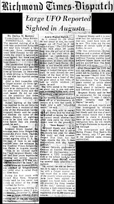 Large UFO Reported Sighted in Augusta  - Richmond Times-Dispatch 1-12-1965