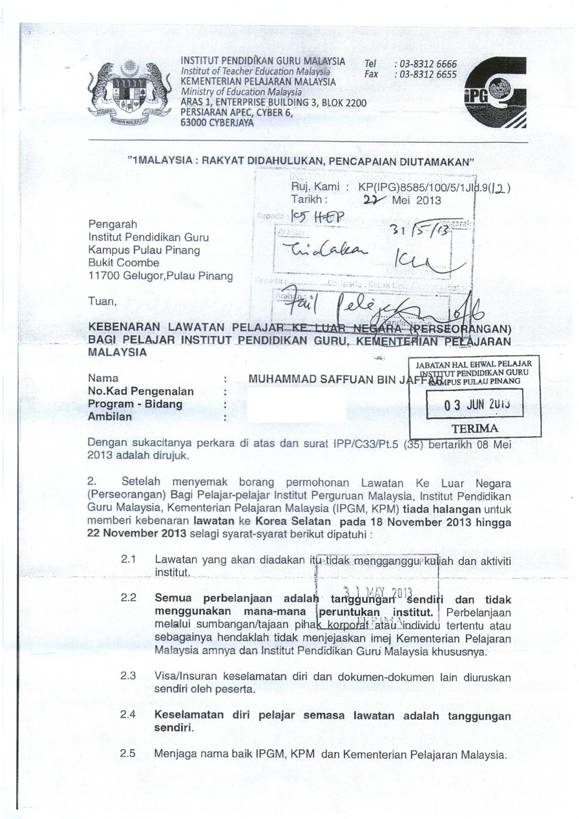 Contoh Surat Kebenaran Ke Luar Negara