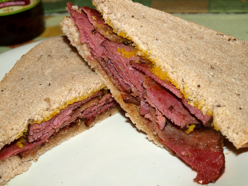 Pellet Smoker Cooking Leftover Tatonka Pastrami Sandwich