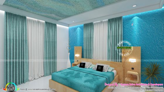 Blue color theme bedroom interior