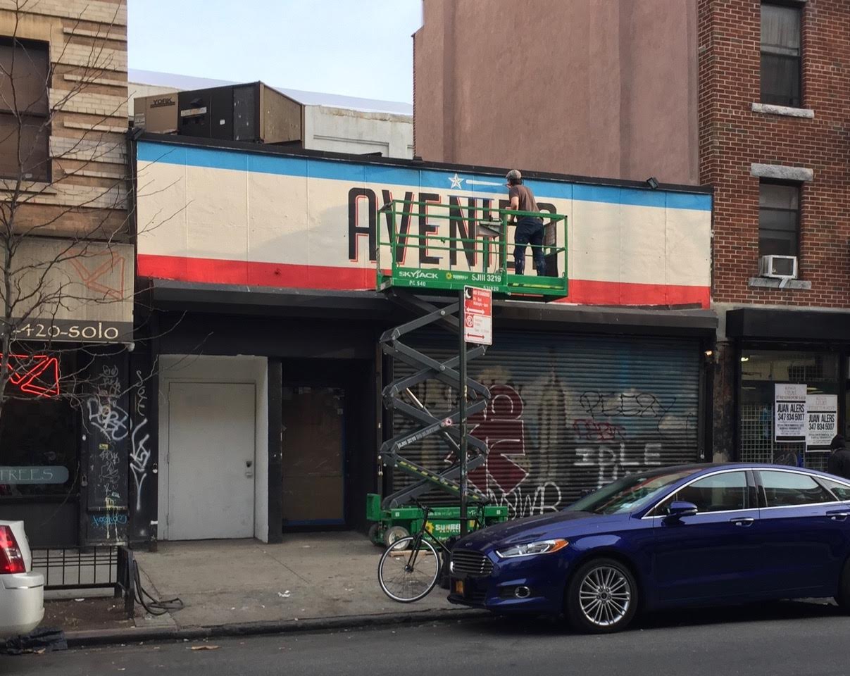 EV Grieve Signage arrives for Avenida on Avenue B