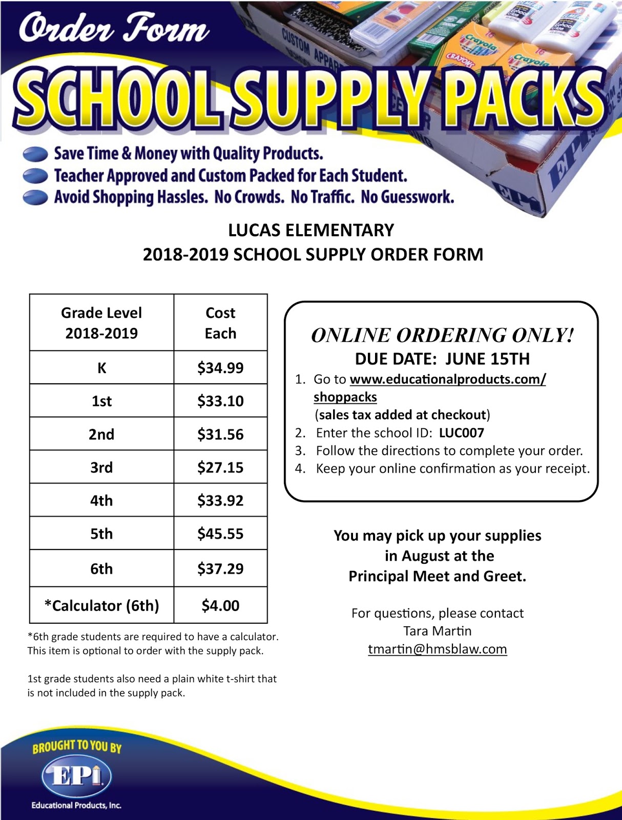 The Mighty Hawk Messenger Order School Supply Packs by 6/15