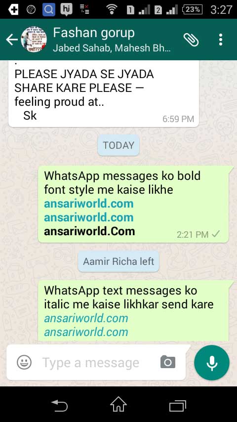 Whataapp Text Messages Ko Bold Italic Or Cross Font Style Me Kaise Likhkar Send Kare Ansari World Computer And Software Info In Hindi