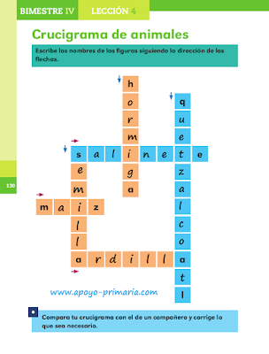 Crucigrama de animales pagina 130 Español primero  - Solucion