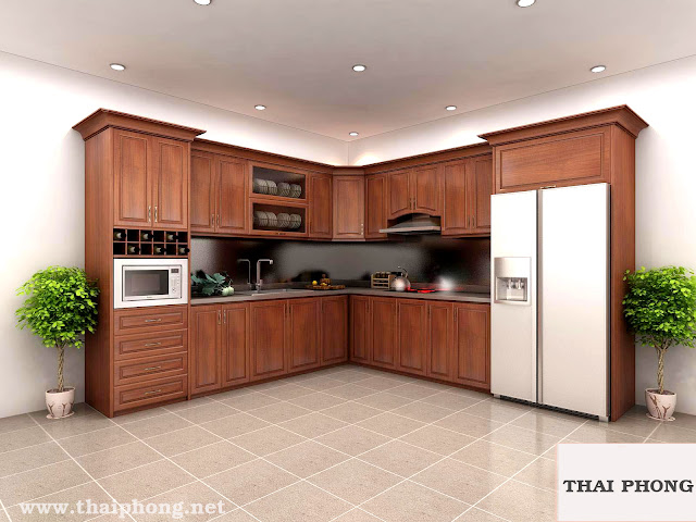 Mẫu tủ bếp đẹp gỗ tự nhiên