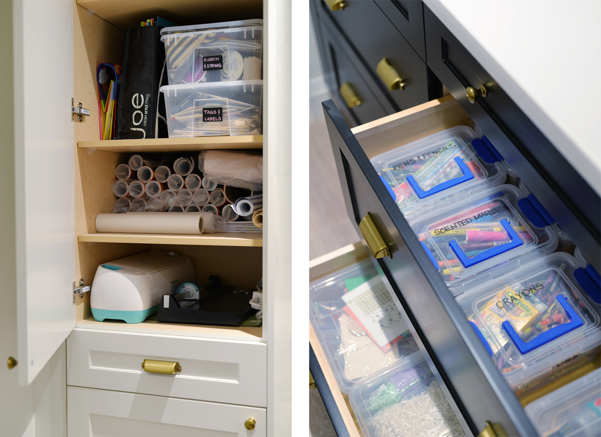 modern coastal craft room | Home Depot Canada cabinetry | Ramblingrenovators.ca | craft room organization, craft room storage