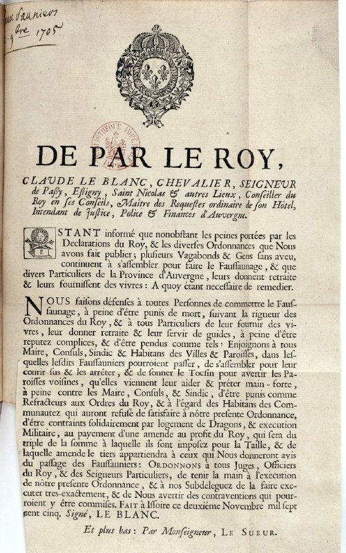 Regards et Vie d'Auvergne Ordonnance Royale de l'Intendant Auvergne