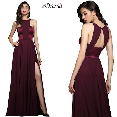  Burgundy halter evening prom dress 2018