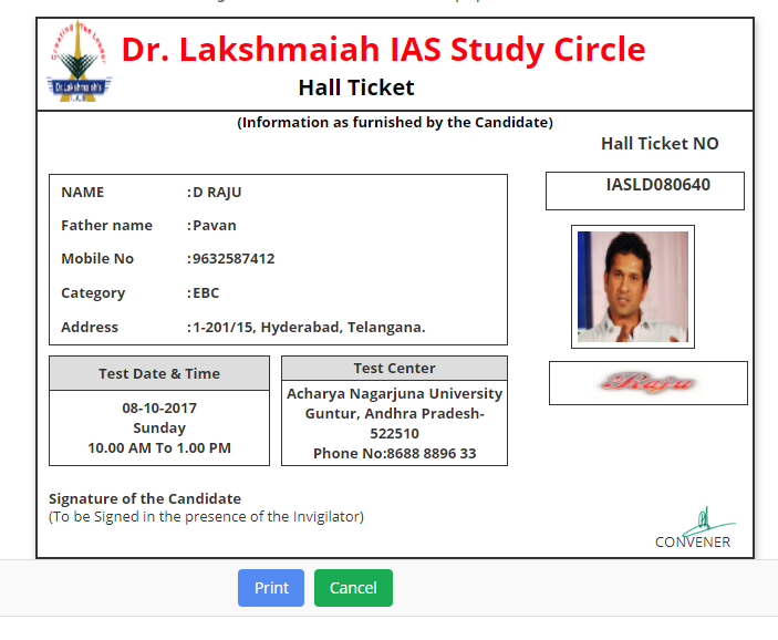 RAJU Hall Ticket Format in HTML CODE