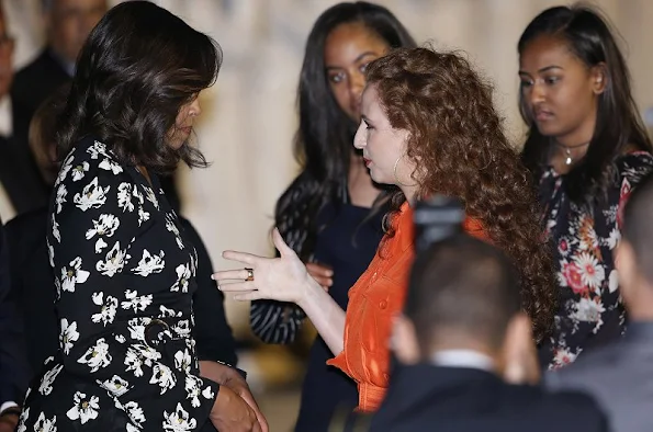 Princess Lalla Selma of Morocco welcomes U.S. first lady Michelle Obama and daughters Malia and Sasha