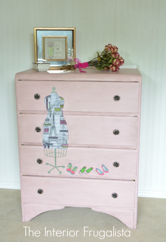 Decoupaged Pink Vintage Waterfall Dresser Makeover Interior