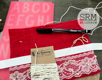 SRM Stickers Blog - Burlap Christmas Stocking by Annette - #burlap #christmas #stockings #lace #ecru #twine #shimmertwiner #DIY