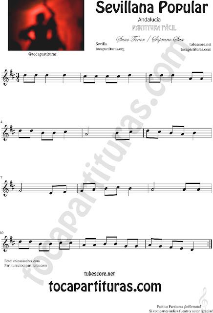  Sevillana Popular Partitura de Saxofón Soprano y Saxo Tenor Sheet Music for Soprano Sax and Tenor Saxophone Music Scores