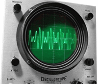 Katot ışın tüplü bir osiloskop ekranındaki dalgalanan sinyaller