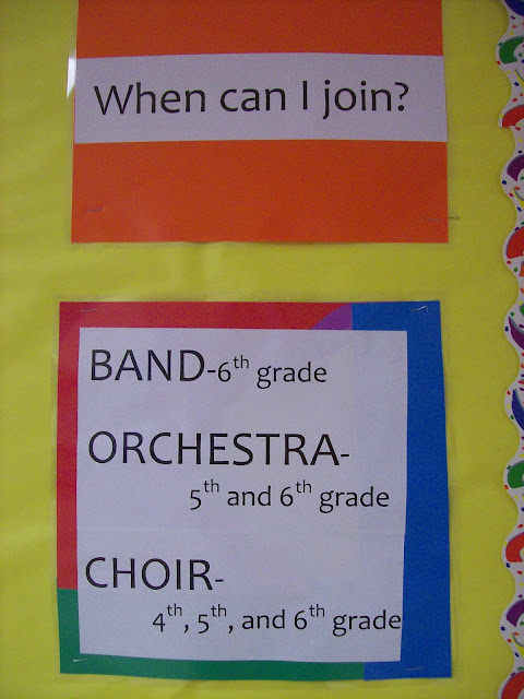 Band, orchestra, and choir recruiting bulletin board