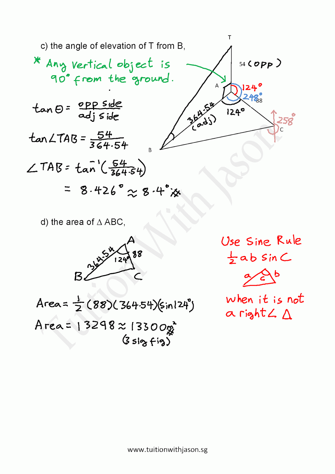 EMath Trigonometry Bearing Angle of Elevation Singapore