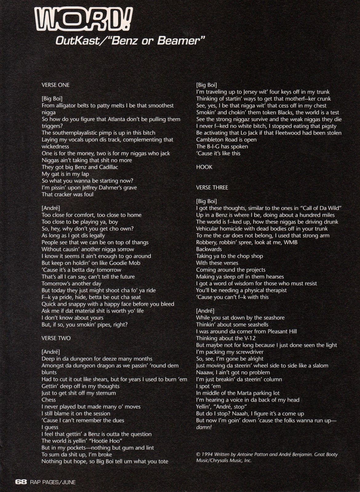 Outkast Benz or Beamer Lyrics Illustration Rap Pages 1995