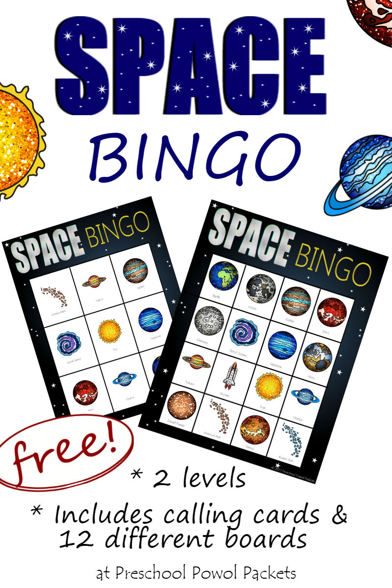 Space BINGO FREE Preschool Powol Packets