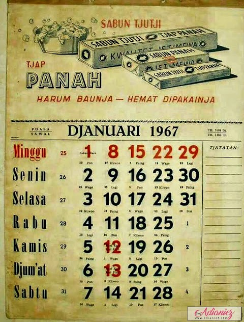 Kalender Antik Tahun 1967