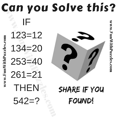 IF  123=12, 134=20, 253=40, 261=21 Then 542=?. Can you solve this Logical Reasoning Puzzle?