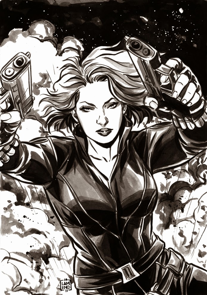 Fashion and Action: Black Widow in Black & White Art Gallery